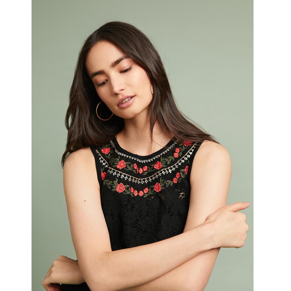 Anthropologie Floral Embroidered Lace Shell